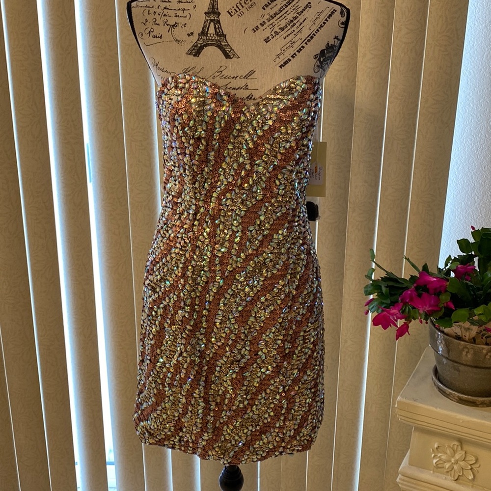 *FINAL PRICE* Party Time Formals Coffee Stone Sequins & Jewels Formal Dress 8